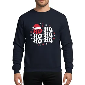 Christmas Lovers' Vibrant Red White Ho Ho Ho Wavy Stacked Text Santa Hat Stars Snowflakes Sweatshirt