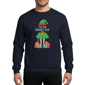Family Christmas Group Whimsical Sweet Elf Bright Green Hat Skirt Candy Cane Red White Stockings Gold Accents Sweatshirt