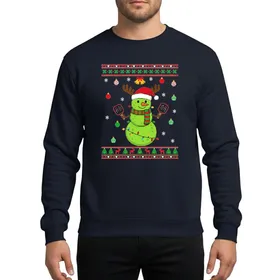 Festive Pickleball Fans' Lime Green Snowman, Red Santa Hat, Antlers, Multi-Color Lights, Ugly Christmas Sweater Style Sweatshirt