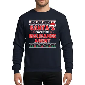 Insurance Agents' Pixelated Red White Green 'Santa's Favorite' Holiday Candy Cane Santa Face Design Sweatshirt