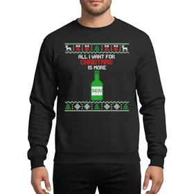 Korean Soju Culture Fans' Festive Red Green White Pixel Knit Christmas Text & Bottle Art Sweatshirt
