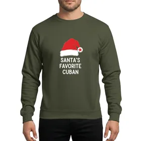 Cuban Christmas Lovers' Santa's Favorite Rustic Red White Flat Color Star Pom-Pom Design Sweatshirt