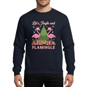 Christmas Enthusiasts' Vibrant Pink Flamingo Santa Hat Festive Tree Red & Green Candy Cane Flamingle Design Sweatshirt