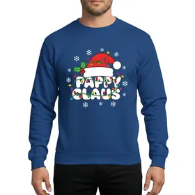 Grandpa's Vibrant Red White Green PAPPY CLAUS Text Santa Hat Christmas Lights Holly Snowflakes Holiday Outline Graphic Sweatshirt