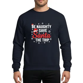 Holiday Humor Enthusiasts' Festive Red Script Santa White Text Snowflake Star Pattern Sweatshirt