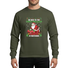 Holiday Humor Fans Jolly Santa Tangled in Colorful Lights Unrolling Red Snowflake Carpet Festive Warning Graphic Sweatshirt