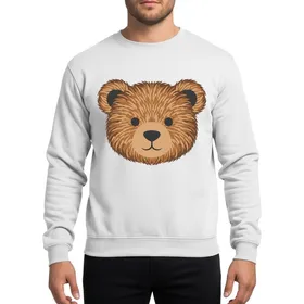 Cute Style Enthusiasts' Illustrative Teddy Bear Face with Layered Caramel, Tan, Espresso Brown Fur and Flat Charcoal Eyes Sweatshirt