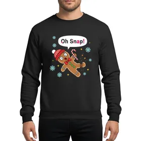 Christmas Lovers' Oh Snap Gingerbread Man, Cartoon Broken Cookie, Red Hat Green Buttons, Icy Blue Snowflakes Sweatshirt