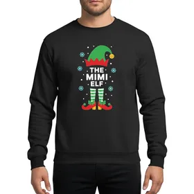 Family Holiday Enthusiasts Mimi Elf Festive Green Hat Red Bell Striped Stockings Red Shoes Snowflakes Sweatshirt