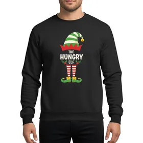Holiday Party Goers Whimsical Elf Striped Hat Legs Green Red Off-White Yellow Holly Design Sweatshirt