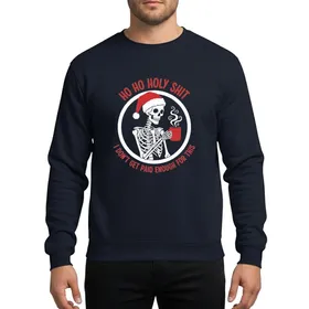 Humorous Holiday Fans' Distressed Hand-Drawn White Skeleton Red Santa Hat Steaming Mug Circle Design Sweatshirt