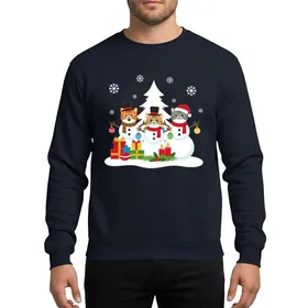 Cat Lovers' Vibrant Festive Cat Snowman Trio: Orange, Brown, Grey Tabbies in Santa Hat & Top Hats, Red & Green Gifts & Ornaments Sweatshirt