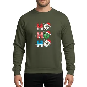 Christmas Lovers' Playful HO HO HO Capsule Characters Santa Hats Fair Isle Lights Sweatshirt