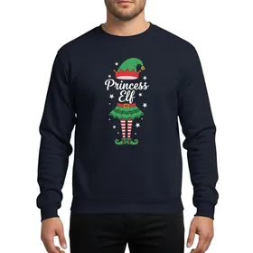 Festive Women's Whimsical Christmas Princess Elf Green Hat Skirt Red Striped Legs Holly Berries Stars Sweatshirt