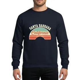 California Lovers' Vintage Retro Santa Barbara Collegiate Cream Off-White Text California Script Abstract Sunset Teal Olive Red-Orange Waves Sweatshirt