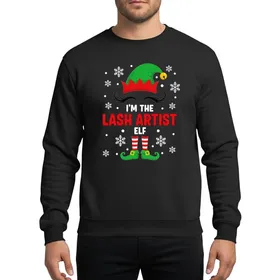 Lash Artists' Whimsical Christmas Elf Green Hat Red Lashes Striped Socks Snowflakes Sweatshirt