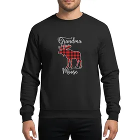 Grandmas' Hand-Drawn Rustic Red & Black Buffalo Plaid Moose White 'Grandma Moose' Script Sweatshirt