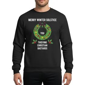 Alternative Holiday Celebrators Distressed White Merry Winter Solstice Wreath & Holly Graphic Magenta Art Sweatshirt
