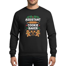 Christmas Baking Enthusiasts' Festive White 'Assistant Cookie Baker' Typography, Holly Garland, Gingerbread Men & Snowflakes Sweatshirt