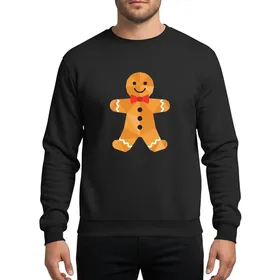 Christmas Lovers' Geometric Mosaic Gingerbread Man Warm Orange-Brown Red Bow Tie White Zigzag Icing Sweatshirt