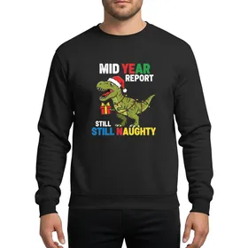 Kids' & Boys' Playful Olive T-Rex Santa Hat Christmas Lights Still Naughty Holiday Design Sweatshirt