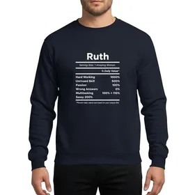 Gift For Ruth White Minimalist Nutrition Facts Parody Empowering Trait List Sweatshirt