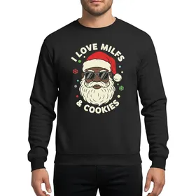Men's Distressed Retro African-American Santa Sunglasses Vibrant Red Hat Off-White Beard Cookies Illustration Sweatshirt
