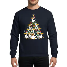 Bird Lovers' Whimsical Flat-Color Pelican Christmas Tree with Holly, Red Berries & Gold Stars Sweatshirt