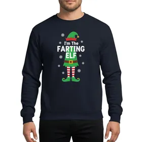 Christmas Family Fun Lovers Whimsical Elf Legs Red-White Striped Stockings Green Shoes Gold Bells Brown Belt Humorous White Text Green-Red Hat White Snowflake Art Sweatshirt