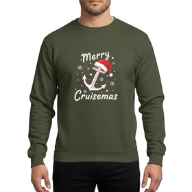 Holiday Cruise Enthusiasts Hand-Drawn White Nautical Anchor Red Santa Hat Merry Cruisemas Script Snowflakes Sweatshirt