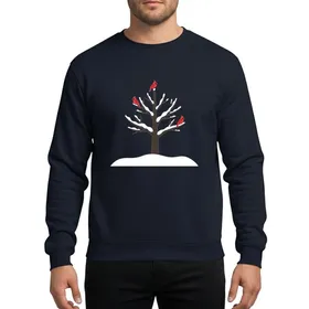 Winter Holiday Lovers' Minimalist Snowy Bare Tree, Three Vibrant Red Cardinals Design Sweatshirt