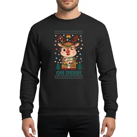 Christmas Lovers' Cute Brown Reindeer Tangled Multi-Color Christmas Lights Teal 'OH DEER!' Ugly Sweater Art Sweatshirt