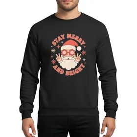 Holiday Celebrators' 70s Whimsical Santa Flower Sunglasses Peace Sign Coral-Red Peach-Pink Distressed Sweatshirt
