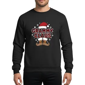 Grandmas' & Moms' Whimsical Christmas Red Plaid Grammy Claus Leopard Elf Boots & Snowflakes Sweatshirt