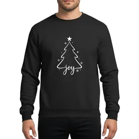 Christmas Enthusiasts Minimalist White Line Art Christmas Tree Five-Pointed Star Calligraphic Joy Script Snowflake Sweatshirt