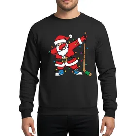 Hockey Fans & Christmas Enthusiasts Dabbing Santa Claus Hockey Player Festive Lights Red Green Orange Blue Art Sweatshirt