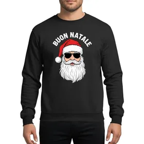 Holiday Humor Enthusiasts Gritty Vintage Santa Red Hat Black Sunglasses 'Buon Natale' Text Sweatshirt