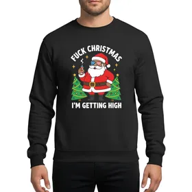 Festive Humor Enthusiasts Bold Smirking Santa American Flag Sunglasses Red Green Magenta Festive Cartoon Sweatshirt