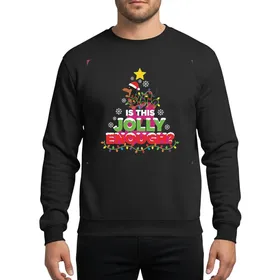 Dachshund Lovers' Whimsical Black Tan Dog Santa Hat Colorful Christmas Lights Jolly Enough Tree Sweatshirt