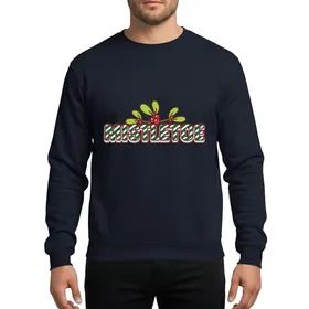Holiday Enthusiasts' Bold 3D MISTLETOE Text, Candy Cane Green White Stripes, Dark Red Outline, Lime Green Mistletoe, Bright Red Berries Holiday Art Sweatshirt