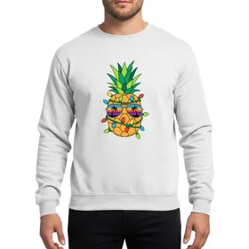 Holiday Lovers' Golden Pineapple Aviator Sunglasses Tropical Sunset Lenses Green Christmas Lights Festive Vector Art Sweatshirt