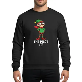 Festive Family Gatherings Mischievous Pilot Elf Aviator Goggles Green Red Striped Christmas Sweatshirt