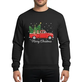 Dog Lovers' Red Vintage Truck French Bulldogs Christmas Trees Snowfall Merry Christmas Sweatshirt