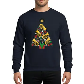 Music Lovers' Golden Yellow Red Green Brass Instrument Christmas Tree with Poinsettias Holly Star Gift Box Sweatshirt