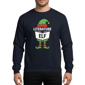 Festive Family & Book Lovers Whimsical Literature Elf Hat & Legs, Open Book, Green Red Striped Yellow Buckle Design Sweatshirt