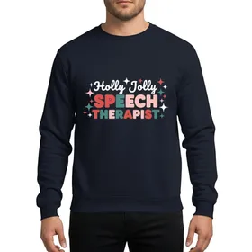 Speech Therapists' Retro Groovy Typographic Holly Jolly Muted Coral Red Pastel Pink Teal White Star Sparkles Sweatshirt