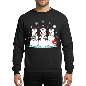 Nurses & Healthcare Professionals' Whimsical Christmas Snowmen Nurse Crew Red Cross Teal Stethoscope Festive Holiday Sweatshirt