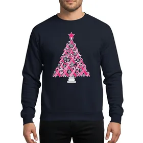 Holiday Celebrators' Vibrant Fuchsia & Soft Pink Interlocking Motif Tree White Snowflakes Hearts Butterflies Design Sweatshirt