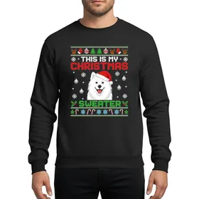 Dog Lovers' Ugly Christmas Sweater Style Fluffy White Dog Red Green Pixel Knit Art Sweatshirt
