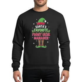Front Desk Manager Professionals' Whimsical Cranberry Green Elf Hat Gift Boxes Christmas Lights Snowflakes Sweatshirt